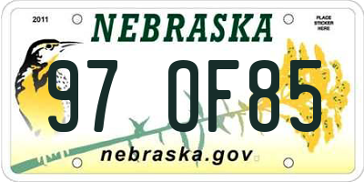 NE license plate 97OF85