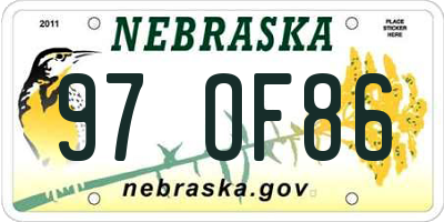 NE license plate 97OF86