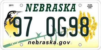 NE license plate 97OG98