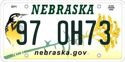 NE license plate 97OH73