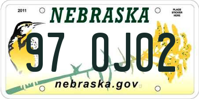 NE license plate 97OJ02