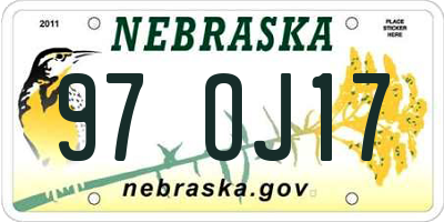 NE license plate 97OJ17