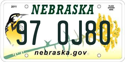 NE license plate 97OJ80