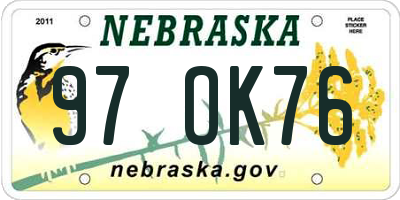 NE license plate 97OK76
