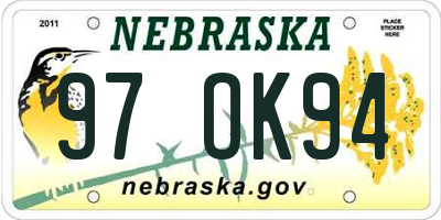 NE license plate 97OK94