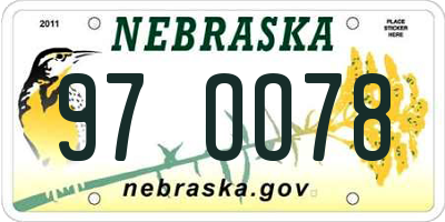 NE license plate 97OO78