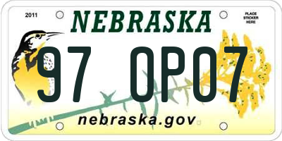 NE license plate 97OP07