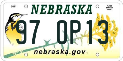 NE license plate 97OP13