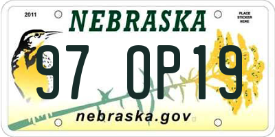 NE license plate 97OP19