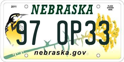 NE license plate 97OP33