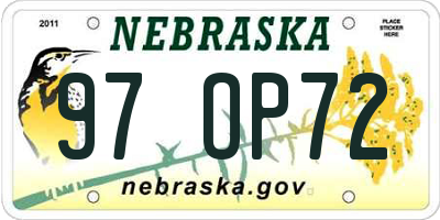 NE license plate 97OP72