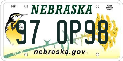 NE license plate 97OP98