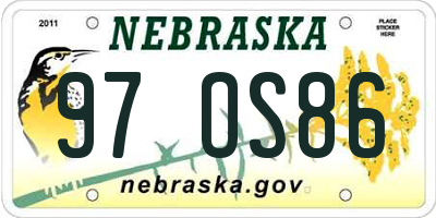 NE license plate 97OS86