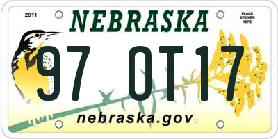 NE license plate 97OT17