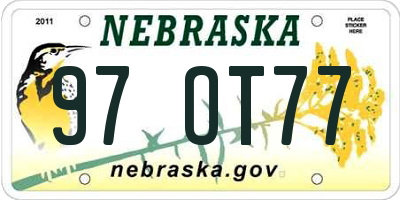 NE license plate 97OT77