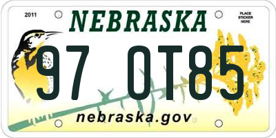 NE license plate 97OT85