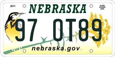 NE license plate 97OT89