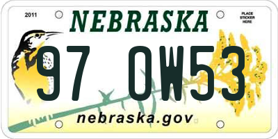 NE license plate 97OW53