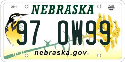 NE license plate 97OW99