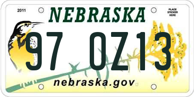 NE license plate 97OZ13