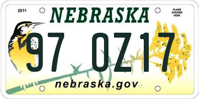 NE license plate 97OZ17
