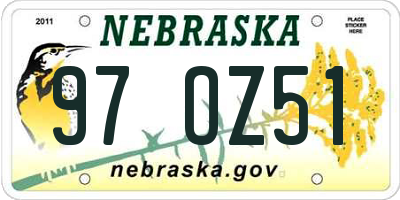 NE license plate 97OZ51