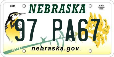 NE license plate 97PA67