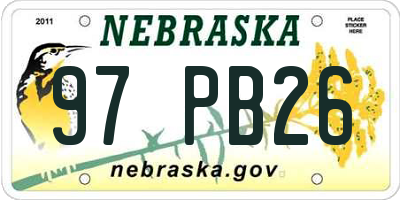 NE license plate 97PB26