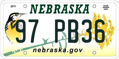 NE license plate 97PB36