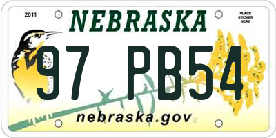 NE license plate 97PB54