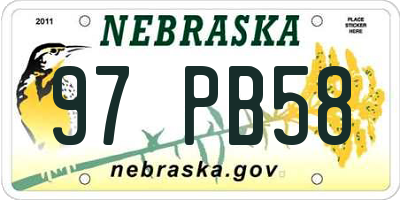 NE license plate 97PB58