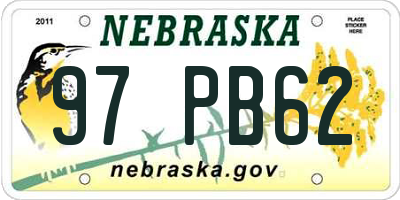 NE license plate 97PB62