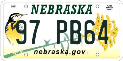 NE license plate 97PB64