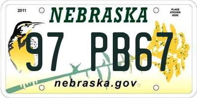 NE license plate 97PB67