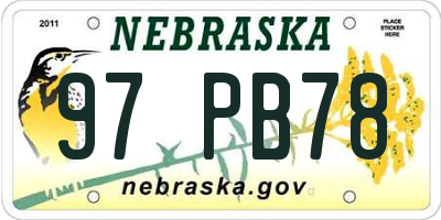 NE license plate 97PB78