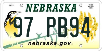 NE license plate 97PB94