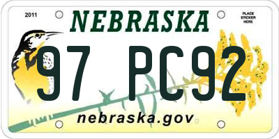 NE license plate 97PC92