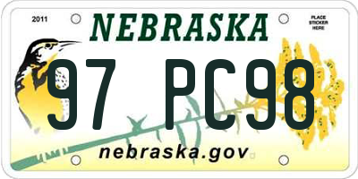 NE license plate 97PC98