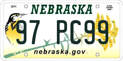 NE license plate 97PC99
