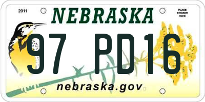 NE license plate 97PD16
