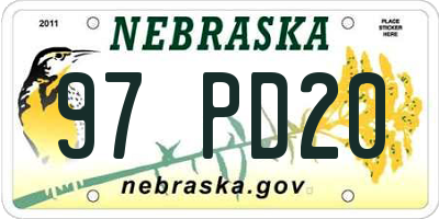 NE license plate 97PD20