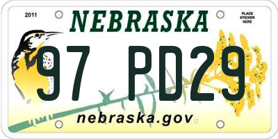 NE license plate 97PD29