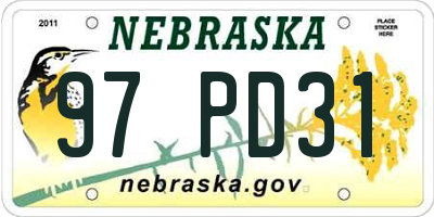 NE license plate 97PD31