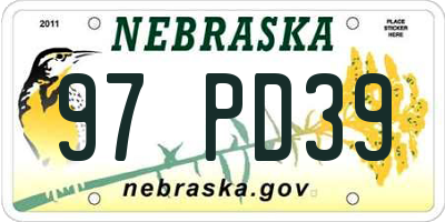 NE license plate 97PD39