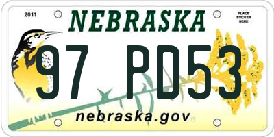 NE license plate 97PD53
