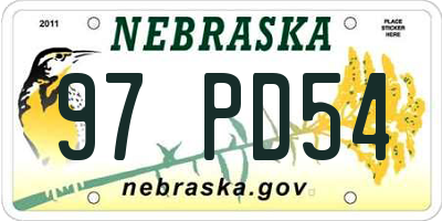 NE license plate 97PD54