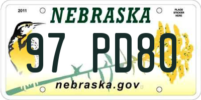 NE license plate 97PD80
