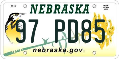 NE license plate 97PD85