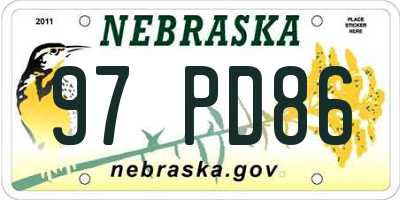 NE license plate 97PD86