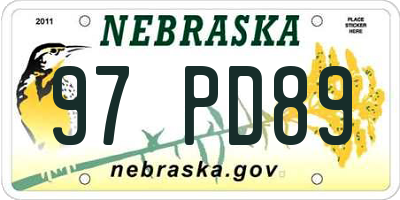 NE license plate 97PD89